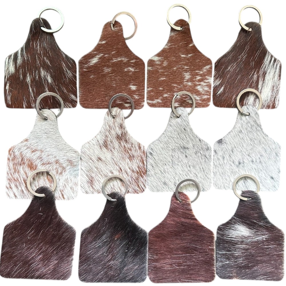 Cowhide Cattle Tag Shaped Keychain - Image 8