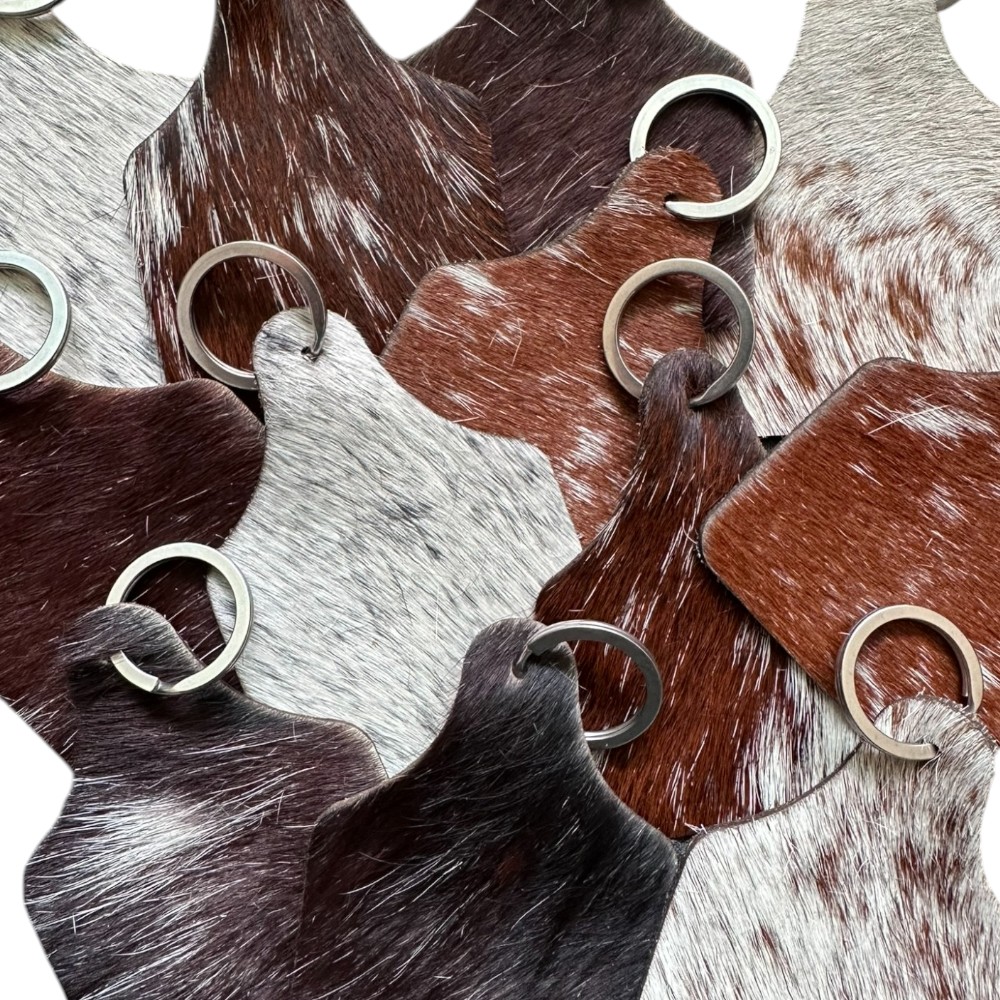 Cowhide Cattle Tag Shaped Keychain - Image 2