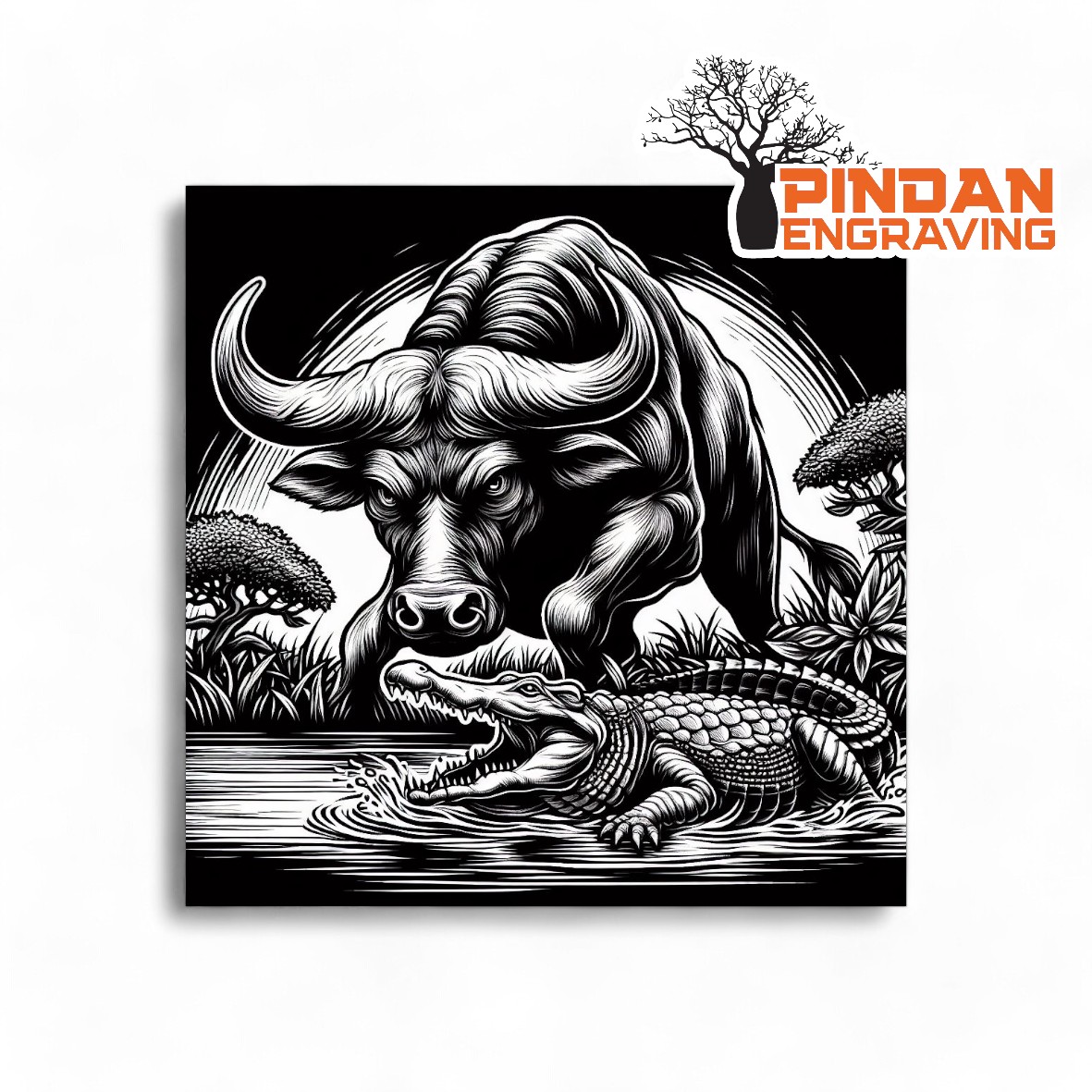 Bush Bull and crocodile slate coaster