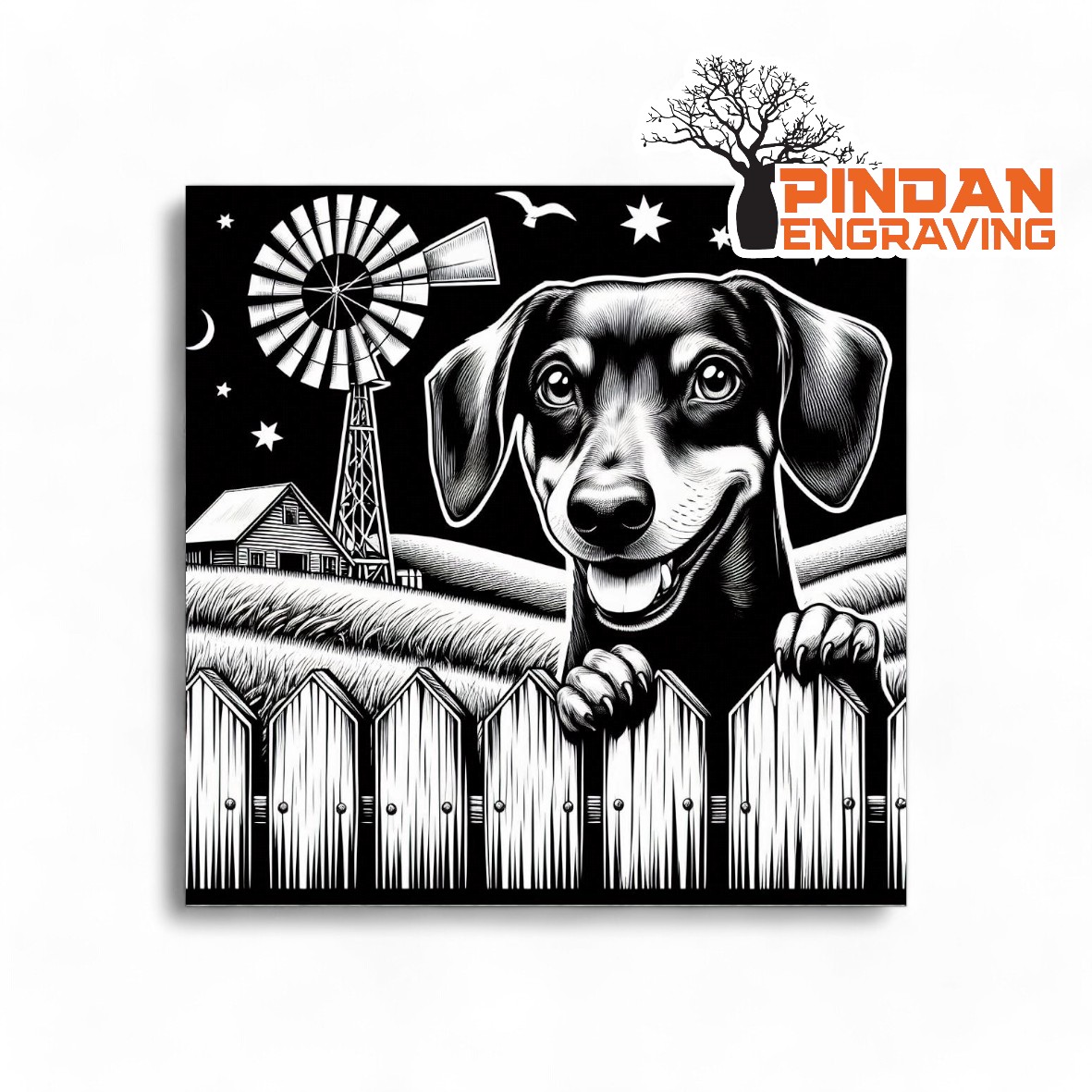 Dachshund over a fence slate coaster