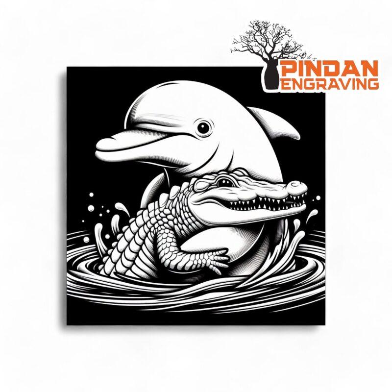 Dolphin hugging a croc slate coaster