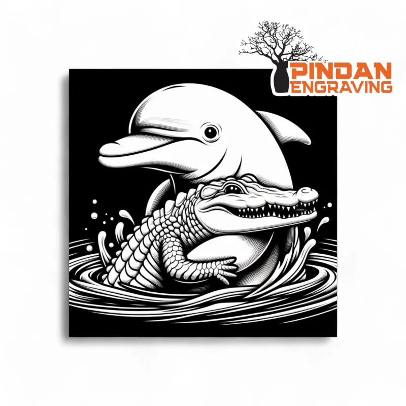 Dolphin hugging a croc slate coaster