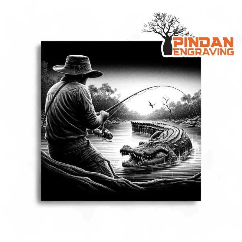 Fisherman and croc slate coaster