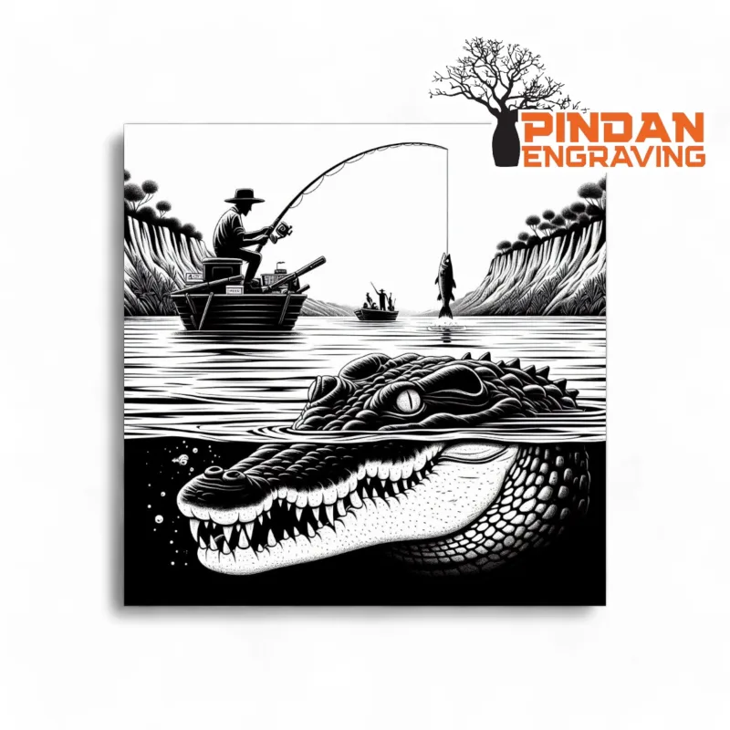 Fisherman with croc slate coaster