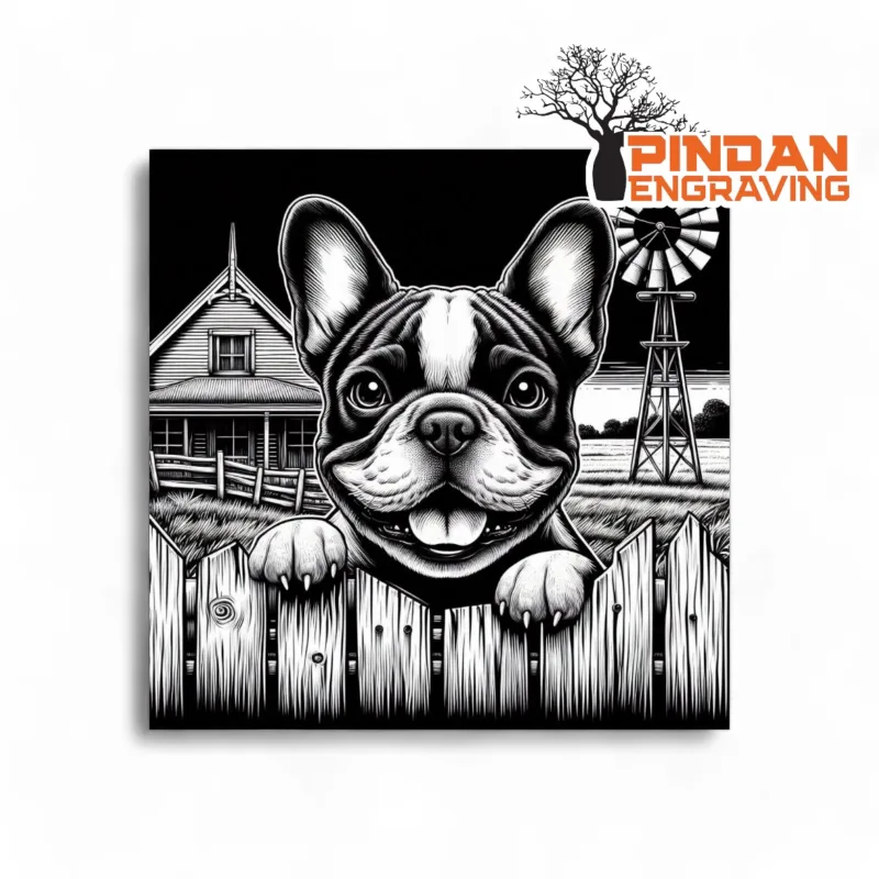 French Bulldog over fence slate coaster