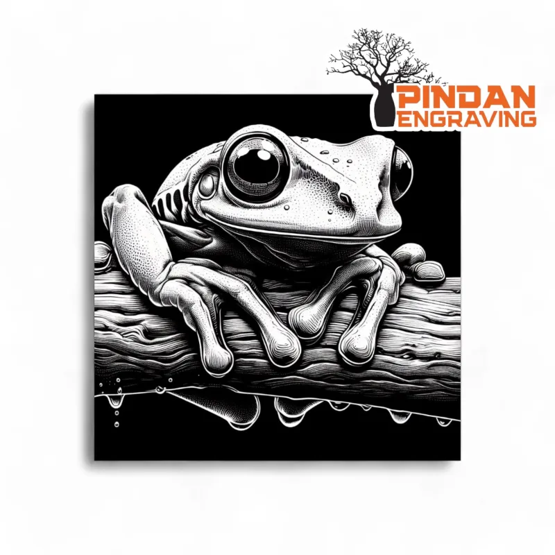 Green Tree Frog on a branch slate coaster