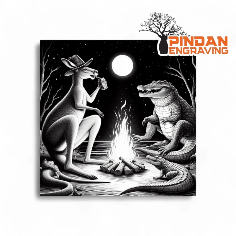 Kangaroo and crocodile enjoying a drink slate coaster