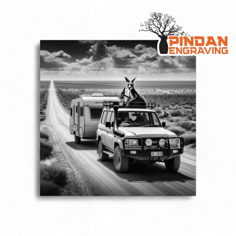 Kangaroo on the roof of a Landcruiser slate coaster