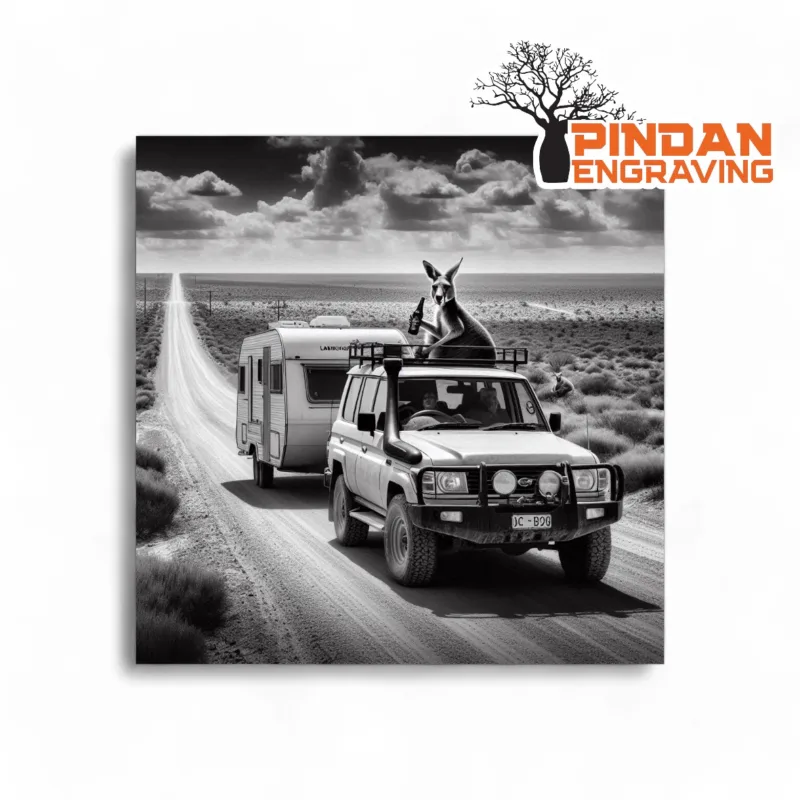 Kangaroo on the roof of a Landcruiser slate coaster