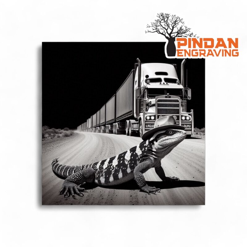 Lizard and truck slate coaster