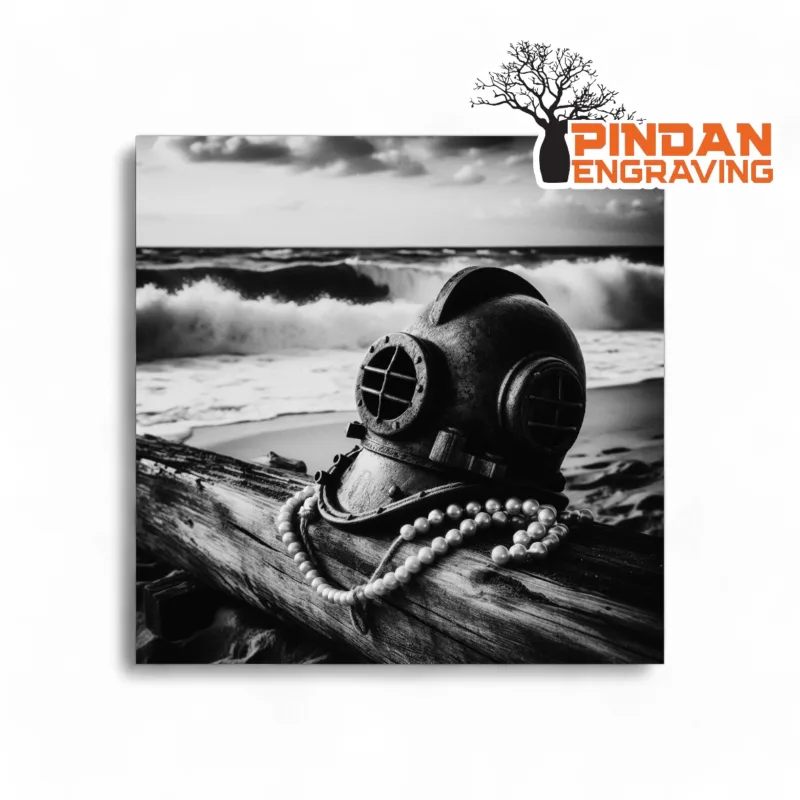 Pearls and dive helmet on beach slate coaster