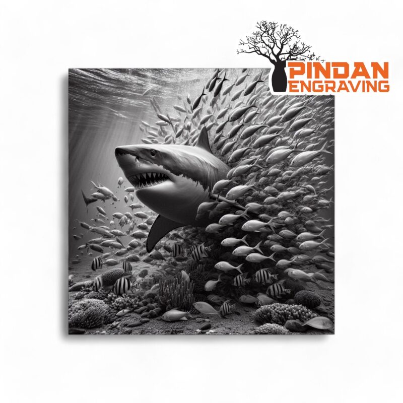 Shark with fish slate coaster