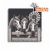 Horses looking over a fence slate coaster