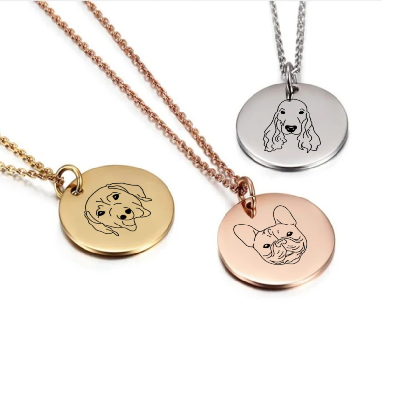 Custom Engraved Personalised Dog Face Pendants
