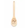 Bend Over engraved wooden spoon, full length on a white background