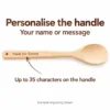 Custom wooden spoon showing example Made for Emma text on the handle and a blank bowl.