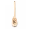Just Here to Stir the Pot engraved wooden spoon, full length on a white background