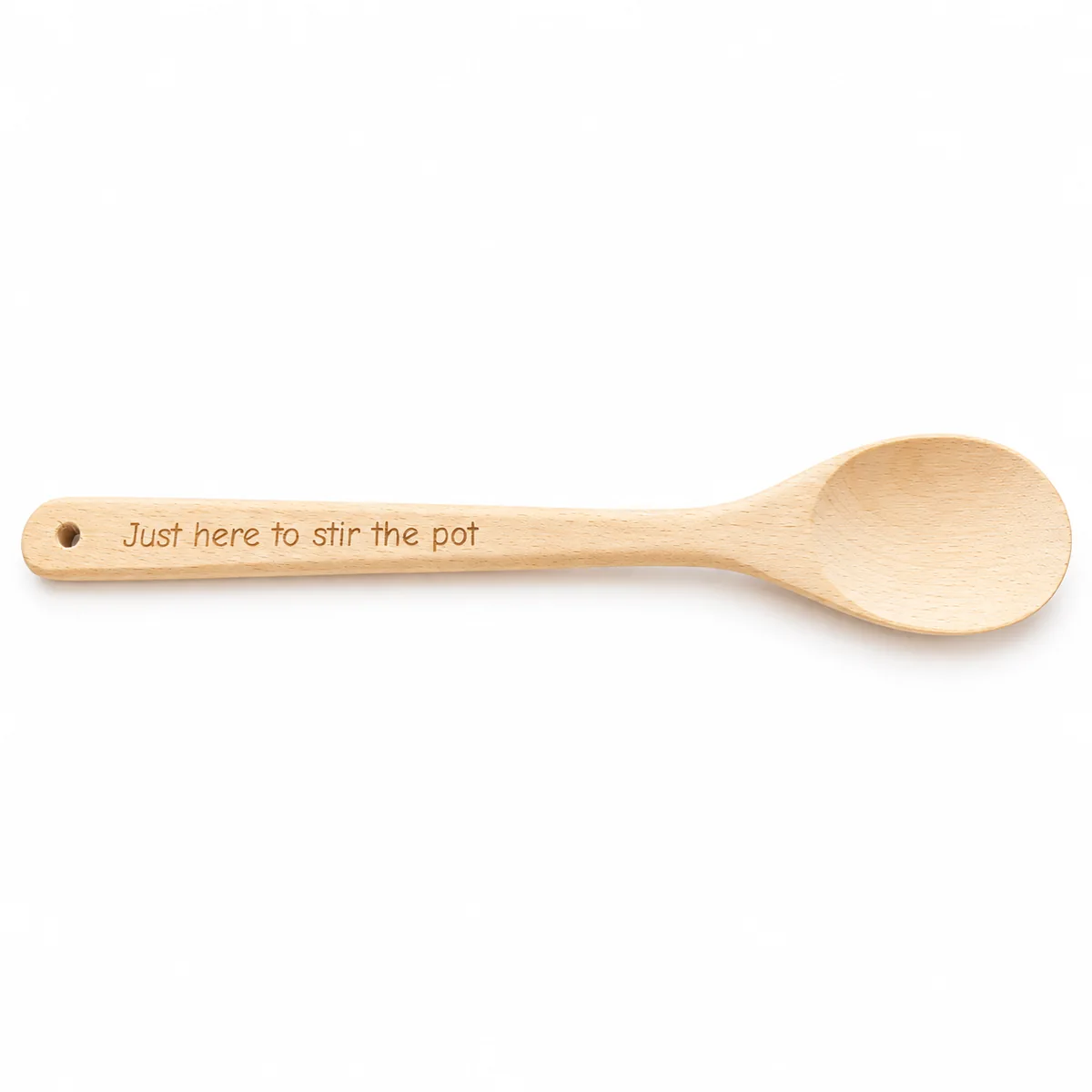 Personalised Handle Engraved Wooden Spoon, full wooden spoon on a white background
