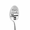 Stainless steel nutella spoon engraved with the sample name Tim’s on the spoon bowl