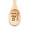 Spooning Can Lead to Forking Which Is Knife engraved wooden spoon, close-up of the engraved bowl on a white background