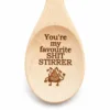 You’re My Favourite Shit Stirrer Engraved Wooden Spoon, close-up of the pictured bowl engraving, white background