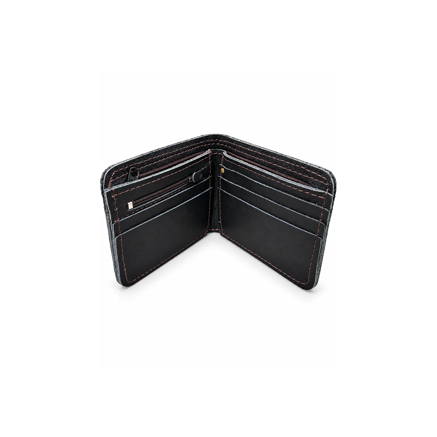black bifold wallet open card slots angled