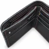 black wallet open angled zip compartment